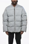 Rick Owens Reflective Fabric Quilted Down Jacket In Gray