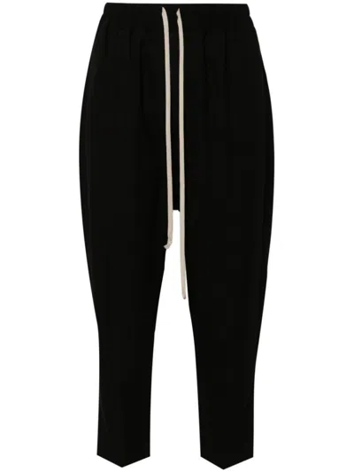 Rick Owens Relaxed Fit Drawstring Cropped Trousers In Black