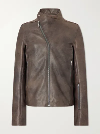 Rick Owens Release Panelled Full-grain Leather Jacket In Black
