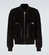 Rick Owens Leather Jacket With High Collar And Ribbed Accents In Black