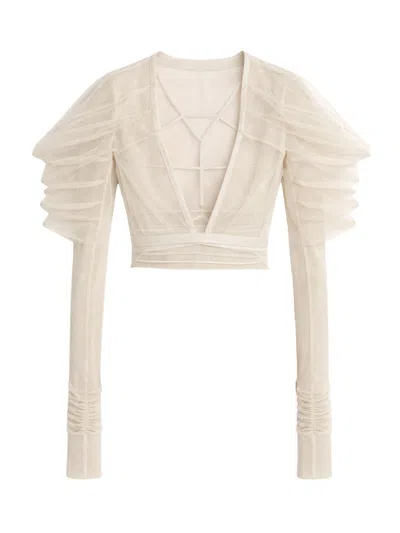 Rick Owens Beige Solid V Neck Top