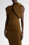 Rick Owens Rib Asymmetric Turtleneck Sweater In Brown