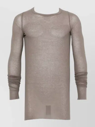 Rick Owens Rib Long Sleeve Crew Neck Stretch T Shirt In Neutral