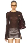 Rick Owens Rib Ls T Ribbed T-shirt In Mahogany