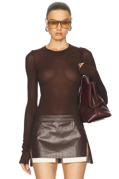 Rick Owens Rib Ls T Ribbed T-shirt In 14 Mahogany