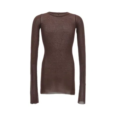 Pre-owned Rick Owens Rib Long-sleeve Tee 'mahogany' | Brown | Men's Size L