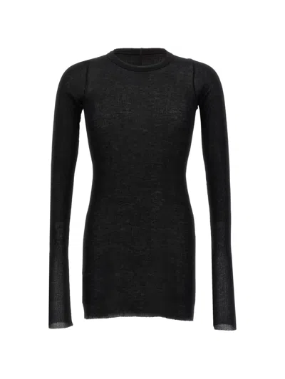 Rick Owens Black T-shirt With Ribbed Design And Round Neck In Viscose And Silk Blend Man