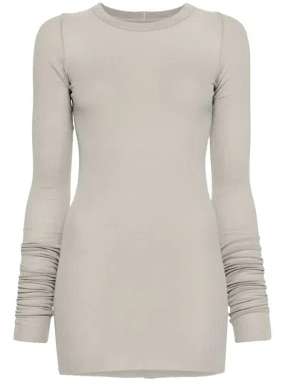 Rick Owens Ribbed Cotton T-shirt In Nude & Neutrals