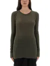 Rick Owens Sheer Fabric Long Sleeves Round Neck In Green