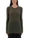 Rick Owens Sheer Fabric Long Sleeves Round Neck In Green