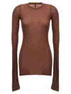 Rick Owens Ribbed Crew Neck Sheer Long Sleeve Top In Burgundy