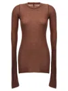 Rick Owens Ribbed Crew Neck Sheer Long Sleeve Top In Burgundy