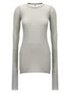 Rick Owens Ribbed Crew Neck Long Sleeve T-shirt In Gray