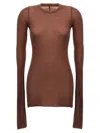 Rick Owens Ribbed Crew Neck Sheer Long Sleeve Top In Burgundy