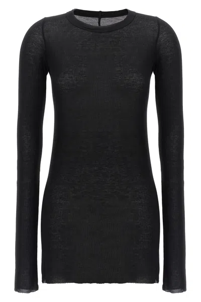 Rick Owens Rib Ls T Raw-cut T-shirt In Black