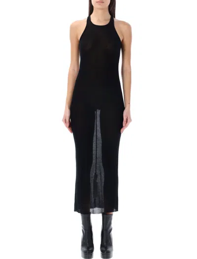 Rick Owens Ribbed Midi Tank Dress In Black