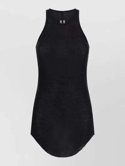 Rick Owens Rib Tank Sleeveless Racerback Curved Hem In Blue