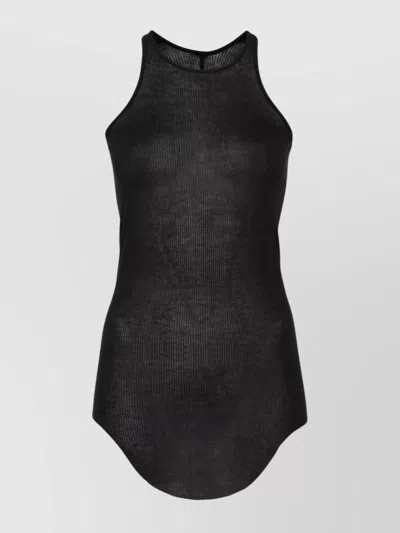 Rick Owens Rib Tank Top Basic Curved Hem In Black