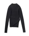 Rick Owens Ribbed Asymmetrical Top With High Collar In Black