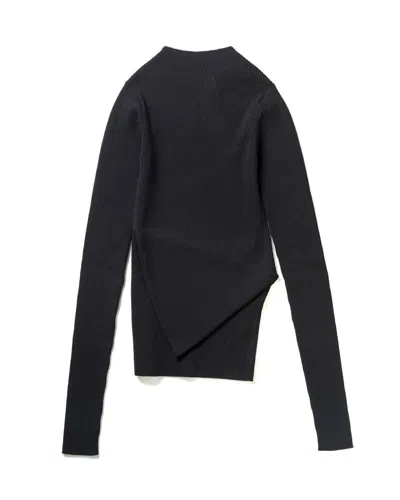 Rick Owens Ribbed Asymmetrical Top With High Collar In Black