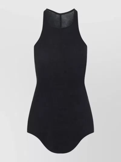Rick Owens Ribbed Cotton Halter Tank Top Jersey In Black