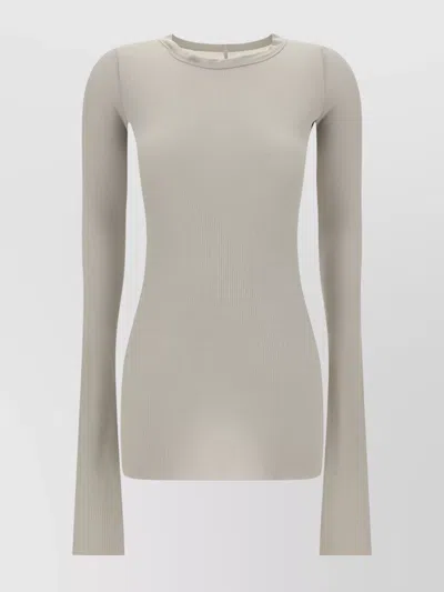 Rick Owens Ribbed Crew Neck Long Sleeve Top In White