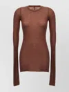 Rick Owens Ribbed Crew Neck Sheer Long Sleeve Top In Burgundy