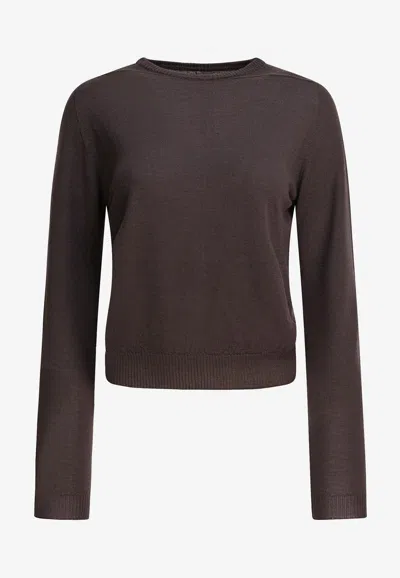 Rick Owens Ribbed Crewneck Sweater In Brown