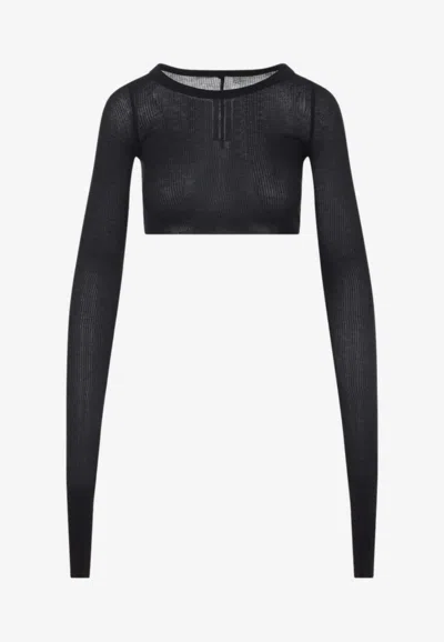 Rick Owens Ribbed Cropped Silk-blend T-shirt In Black