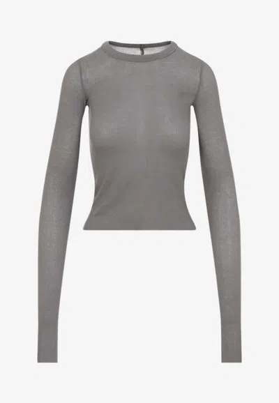 Rick Owens Ribbed Cropped Silk-blend T-shirt In Burgundy