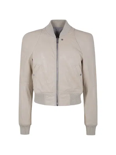 Rick Owens Ribbed-hem Leather Jacket In Neutral