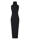 Rick Owens Ribbed Texture Turtleneck Knee Length Dress In Black
