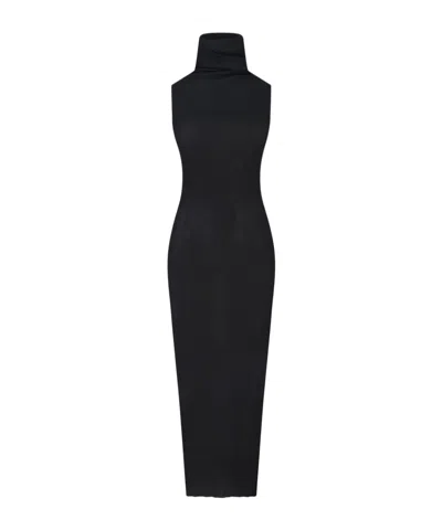 Rick Owens Ribbed High-neck Maxi Dress In Black