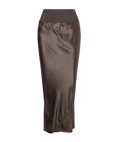 Rick Owens Ribbed Jersey And Recycled-satin Midi Skirt In Brown