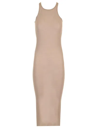 Rick Owens Ribbed Jersey Dress Dresses Beige In Neutral