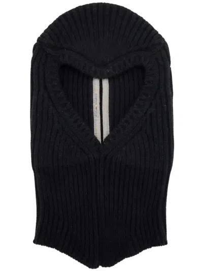 Rick Owens Ribbed Knit Balaclava With Heart-shaped Cutout In Metallic