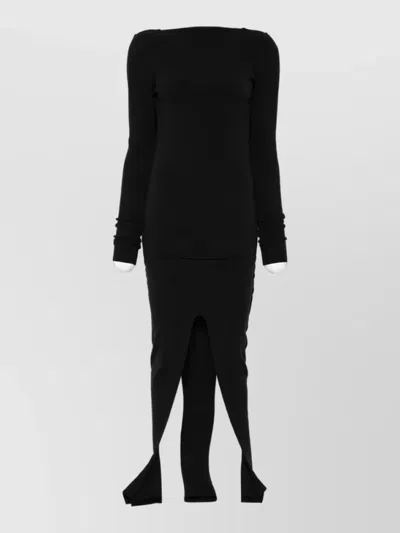Rick Owens Ribbed Knit Boat Neck Long-sleeve Maxi Dress In Black