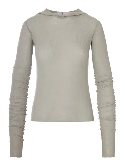 Rick Owens Ribbed Knit Hoodie In Gray