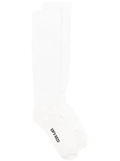 Rick Owens Ribbed-knit Mid-calf Socks In White