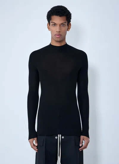 Rick Owens Ribbed Knit Long Sleeve Top In Black