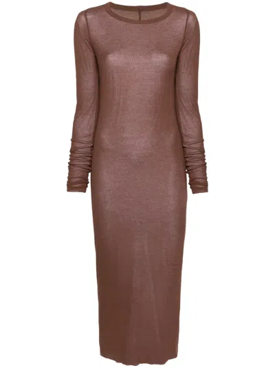 Rick Owens Ribbed-knit Midi Dress In Brown