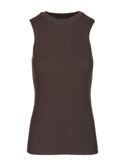 Rick Owens Ribbed Knit Tank Top In Brown
