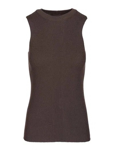 Rick Owens Ribbed Knit Tank Top In Brown