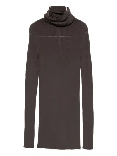 Rick Owens Ribbed-knit Turtleneck Sweater In Brown