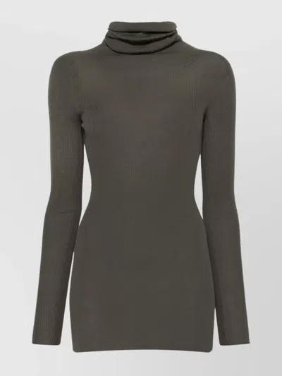 RICK OWENS RIBBED KNIT TURTLENECK SWEATER IN WOOL