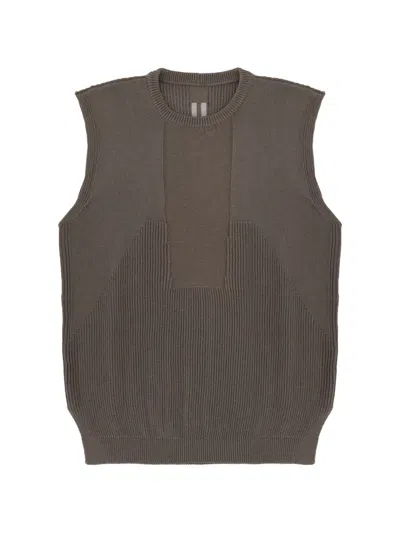 Rick Owens Sleeveless Ribbed Crew Neck Knitted Top In Brown