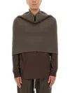 Rick Owens Ribbed Knitted Cape With Structured Collar In Brown