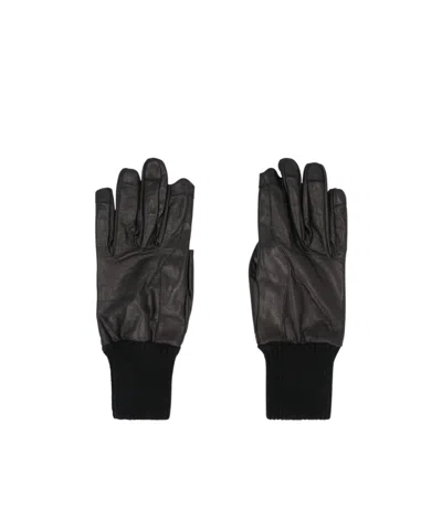 Rick Owens Ribbed Leather Gloves In Black