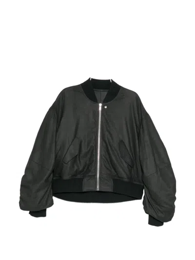 Rick Owens Ribbed Leather Jacket In Black