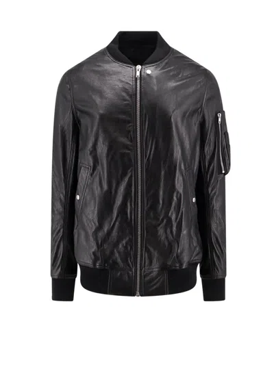 Rick Owens Ribbed Leather Jacket In Black
